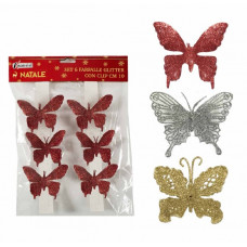 SET 6 FARFALLE GLITTER C/CLIP CM.10 ASS (18pz)